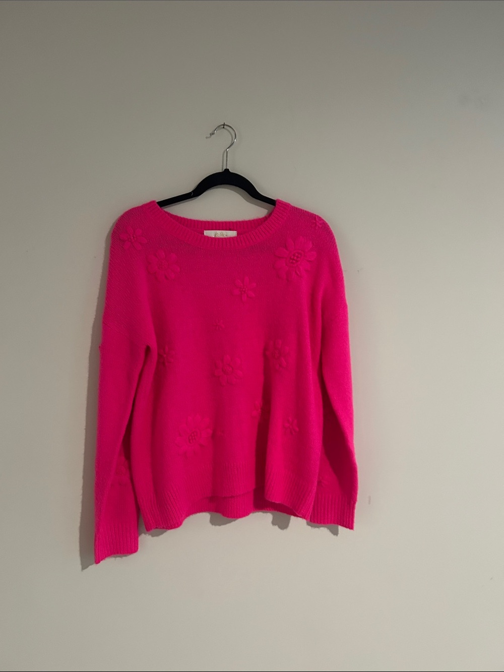 Lilly Pulitzer Hot Pink Floral Knit Crewneck Sweater